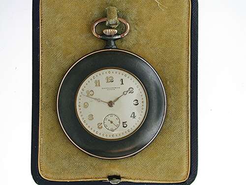 Baume %26 Mercier Open Face Gunmetal Pocket Watch in Original Box Swiss 1920