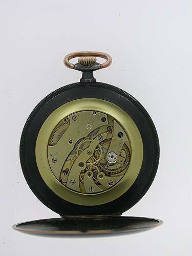 Baume %26 Mercier Open Face Gunmetal Pocket Watch in Original Box Swiss 1920