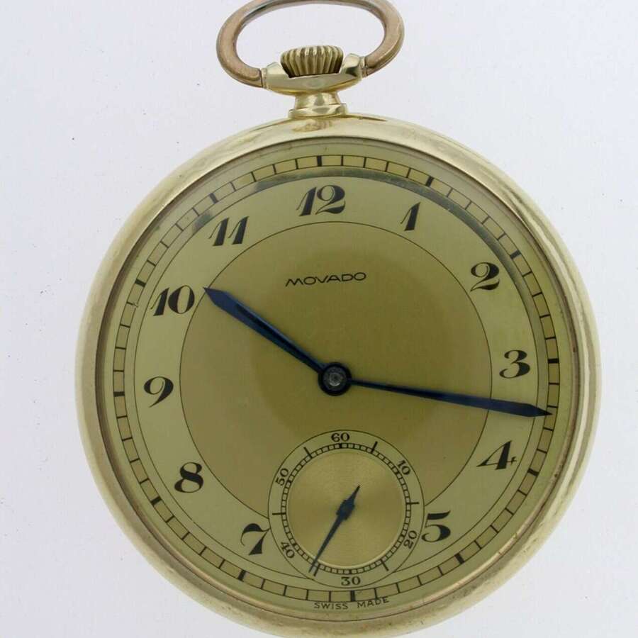 Excellent 14 Kt Gold Movado Art Deco Pocket Watch 1925