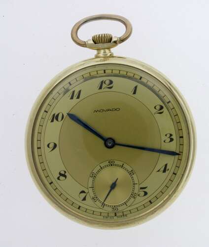 Excellent 14 Kt Gold Movado Art Deco Pocket Watch 1925