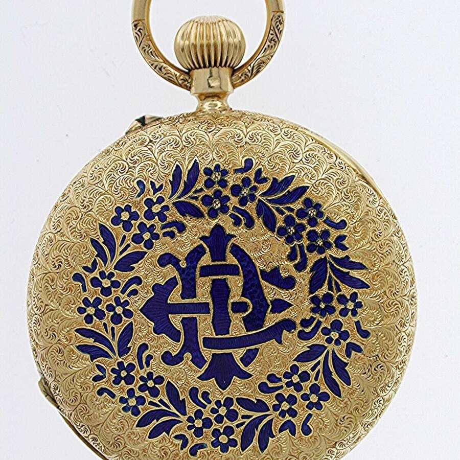 18Kt Yellow Gold %26 Enamel Keyless Wind Exquisite Open Face Pocket Watch - Hallmarked For London 1887