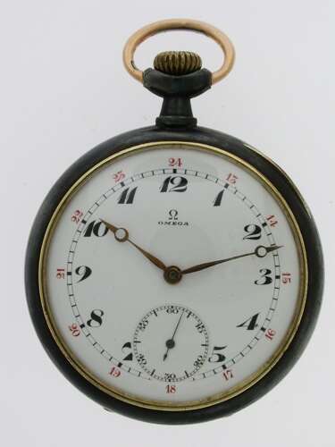 Omega Gunmetal Open Face Pocket Watch Swiss 1900