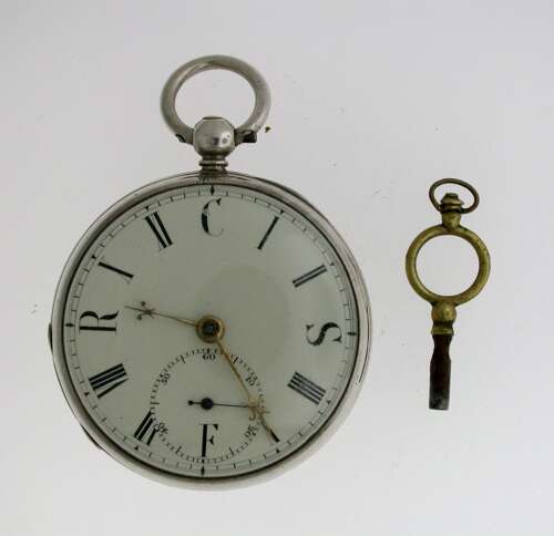 Rare Old English S. Brunner Open Face  Silver Pocket Watch Birmingham 1857