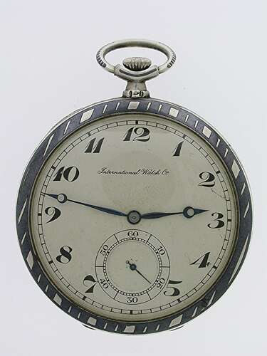 Excellent Silver 0.900 I.W.C. Schaffhausen Gold %26 Niello Pocket Watch - Swiss 1928