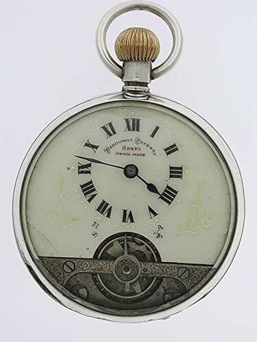 Hebdomas Patent 8 Day Silver 0.925 Open Face Case Pocket Watch Swiss Made 1918