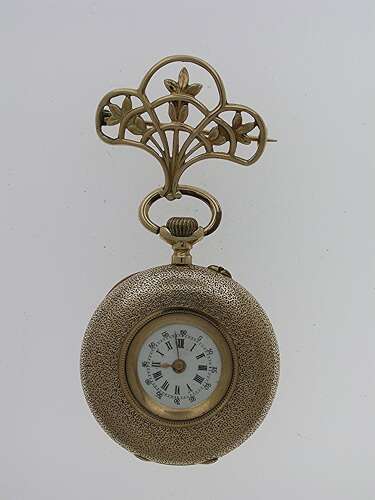 Exquisite 14 Kt Yellow Gold (0.585) Open Face Pocket Watch with 9 Kt Gold Bow Swiss 1880