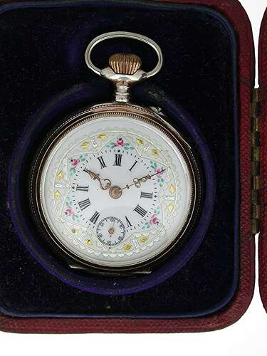 Silver 0.800 Pretty Dial Open Face Pocket Watch Swiss 1920