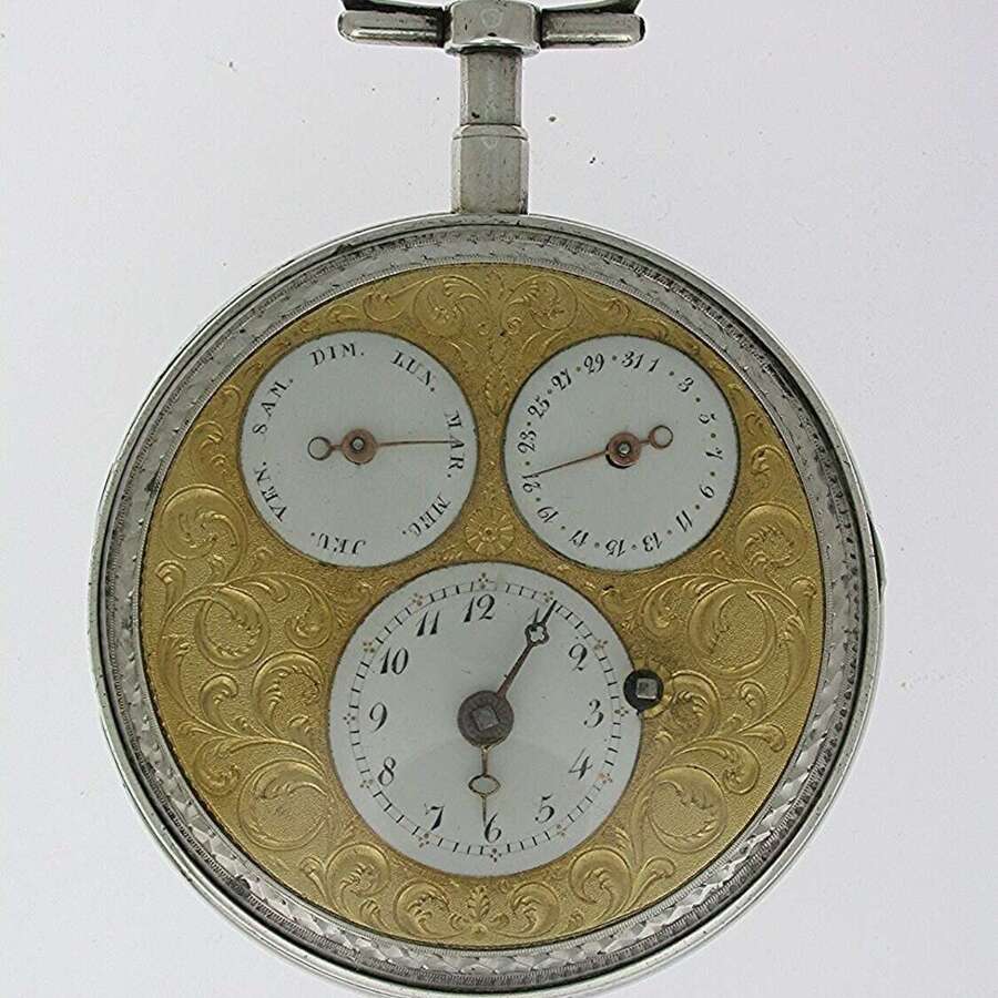 Silver Verge Calendar Pocket Watch Swiss 1780