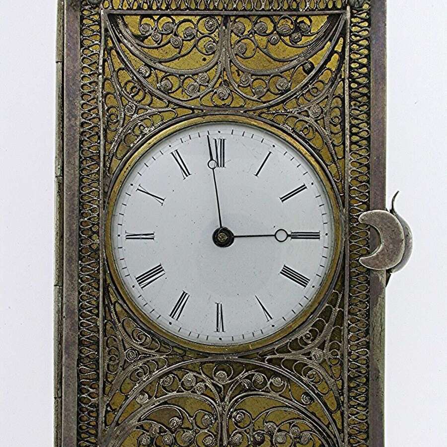 Silver %26 Gilt Watch Holder Modelled as Book Swiss 1867 Very Rare %26 Exclusive Item!