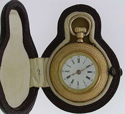 Mint 18Kt Yellow Gold Royal Crest Pocket Watch   Original Box French 1890 - Worldwide Free Shipping