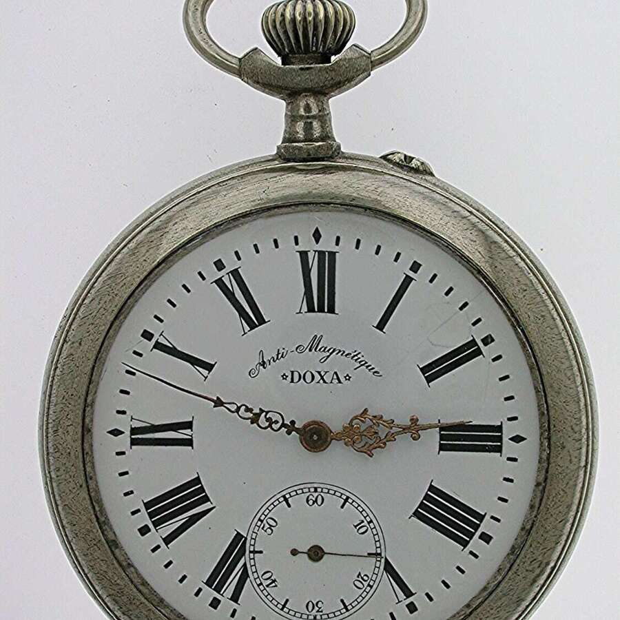 Doxa Goliath Train Steel Open Face Pocket Watch Swiss 1920 - Worldwide Free Shipping!!