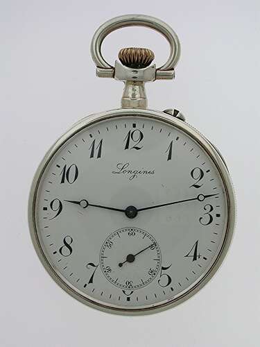 Longines Silver 0.800 Open Faced Pocket Watch Swiss 1925 - Worldwide Free Shipping!