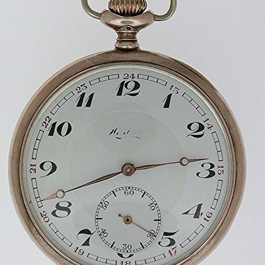 Mint Silver 0.800 Open Face Pocket Watch  Swiss 1925