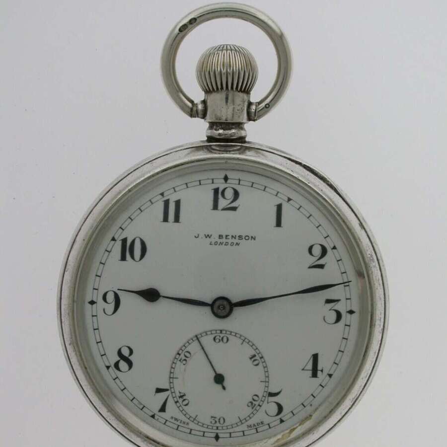 Silver J.W. Benson Birmingham 1919 ALD Case Pocket Watch Swiss Made