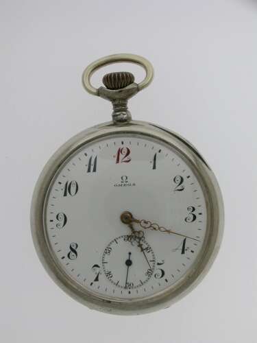 Original Omega Steel Open Face Gent’s Pocket Watch Swiss Railway 1930