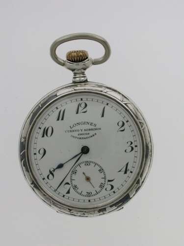 Longines Silver 0.900 Art Nouveau Open Faced Pocket Watch Swiss 1900 Spanish Market