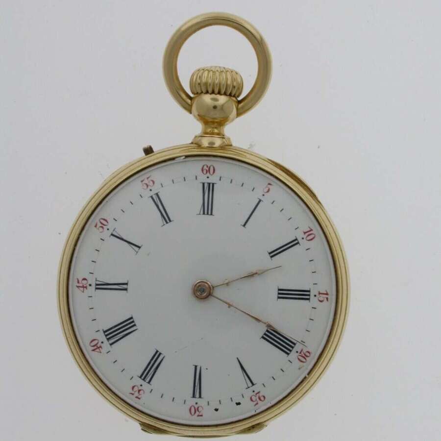 18 Kt Yellow Gold High Quality Open Face Pocket Watch Swiss 1900