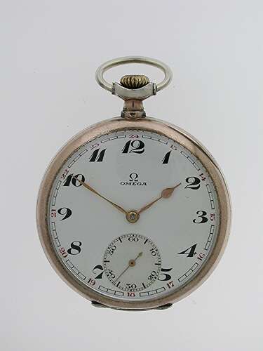 Silver 0.800 Omega Open Face Pocket Watch Swiss 1933 Worldwide Shipping!