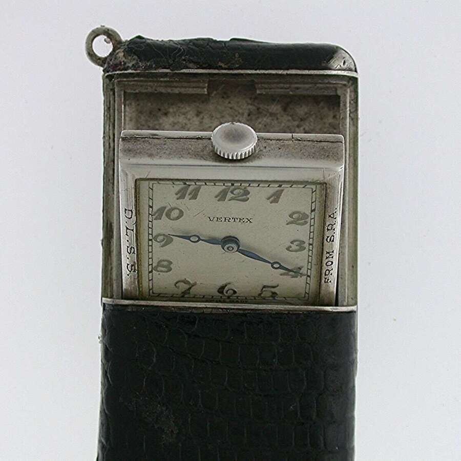 Vertex Silver 925 %26 Leather Purse Watch Swiss London Import 1936