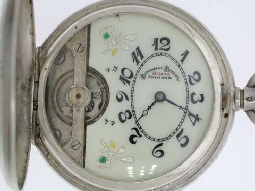 Hebdomas 8 Day Silver 925 Full Hunter  Pocket Watch Swiss Made 1919