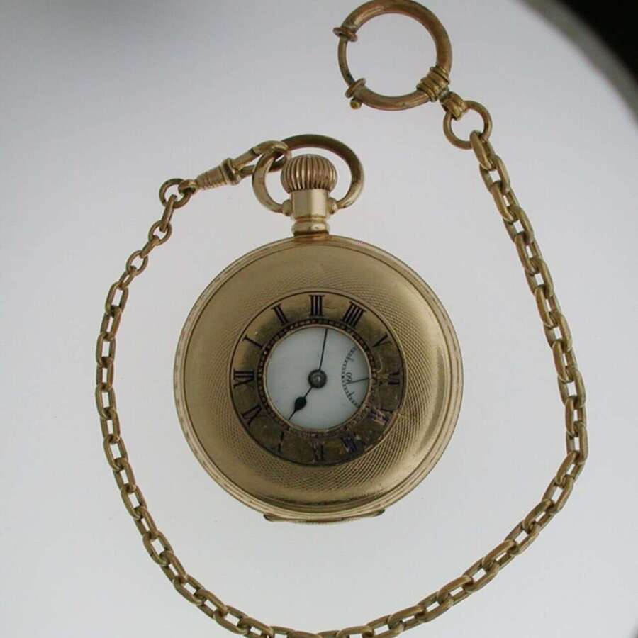 Gold Filled Half Hunter Cudos Pocket Watch with Chain Swiss 1920