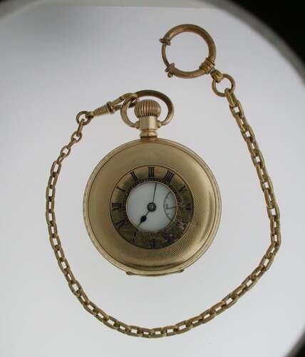Gold Filled Half Hunter Cudos Pocket Watch with Chain Swiss 1920