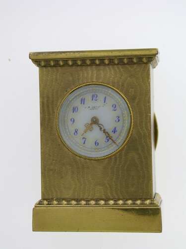 Carriage Gilt Bronze Miniature Clock by JW Benson Swiss 1920