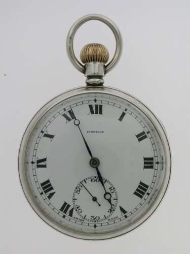 Silver Open Face Pinnacle Pocket Watch ALD Case Birmingham 1923