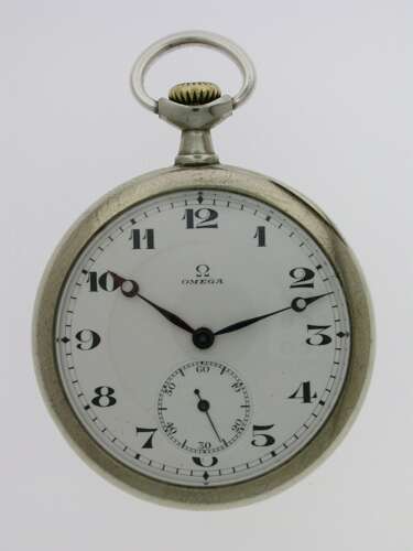 Omega Steel Open Face Pocket Watch Swiss 1920