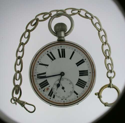 Goliath 8-Day Steel Pocket Watch Swiss 1920 with Chain