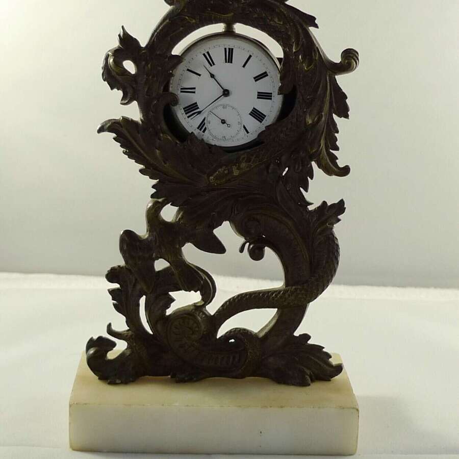Snake %26 Bird Pocket Watch Holder on White Marble Stand Geneva 1880