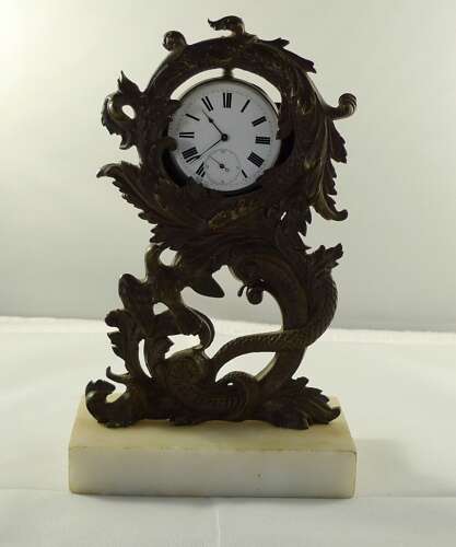 Snake %26 Bird Pocket Watch Holder on White Marble Stand Geneva 1880