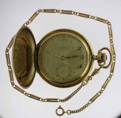 Full Hunter Gold Filled Art Deco Pocket Watch Swiss 1920