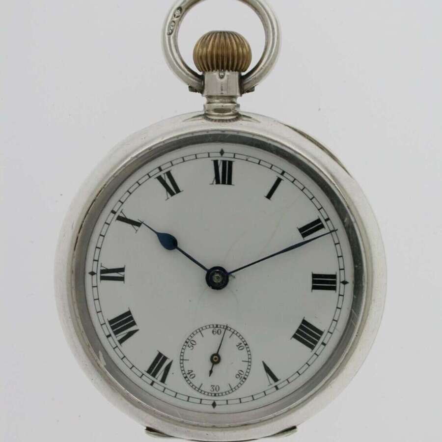 Omega Silver 925 Fob Open Face Pocket Watch Swiss 1920 London Import