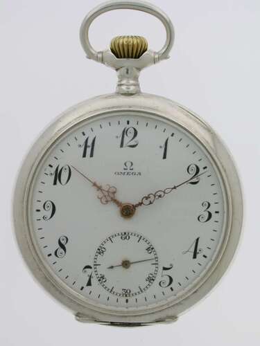 Omega Silver 0.800 Open Face Excellent Pocket Watch Swiss 1934