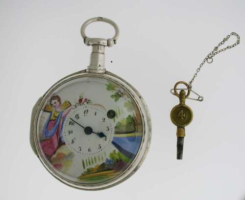 Silver Verge Painted Dial Open Face Pocket Watch France 1810