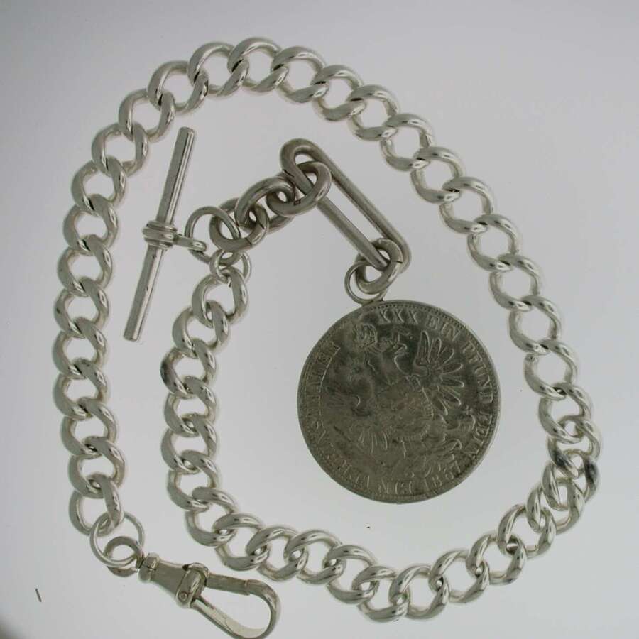 Heavy Silver Pocket Watch T-Albert Chain (60)