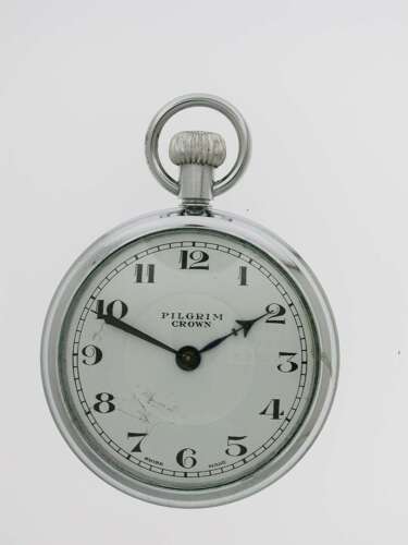 Pilgrim Crown Open Face Pin Lever Pocket Watch Swiss 1950