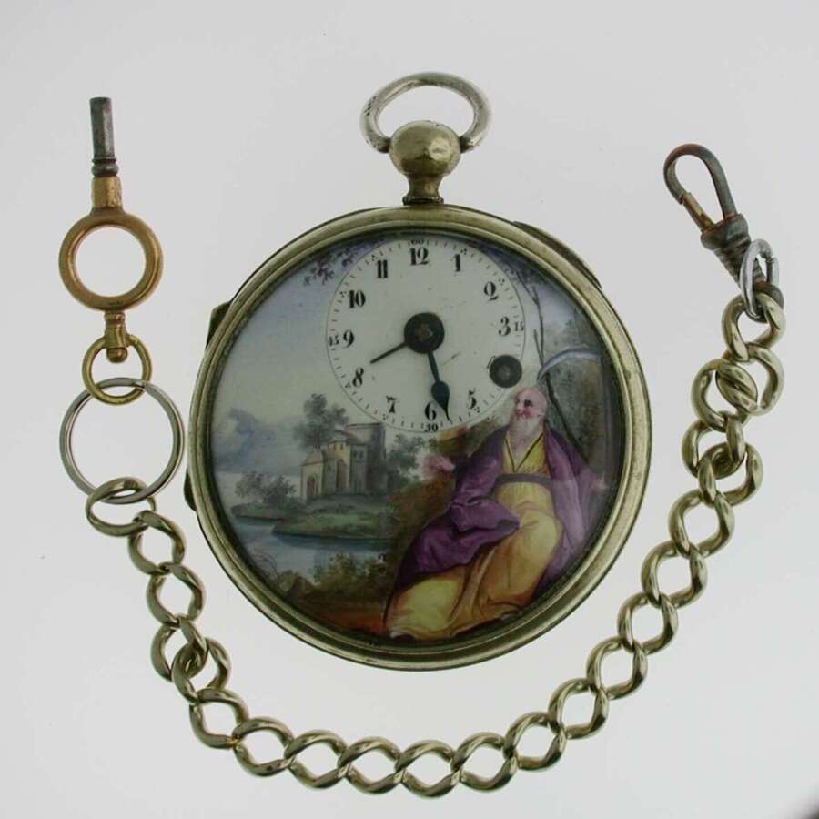 Verge Painted Dial Wifs %26 Menu Open Face Pocket Watch Geneve 1830