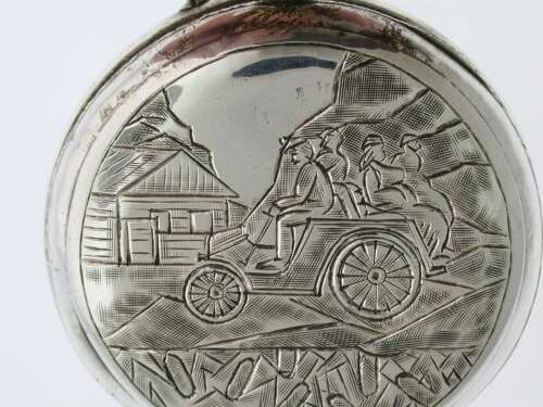 Silver Vintage Vehicle / Car Scene Pocket Watch Birmingham 1897 - Geo Kirton