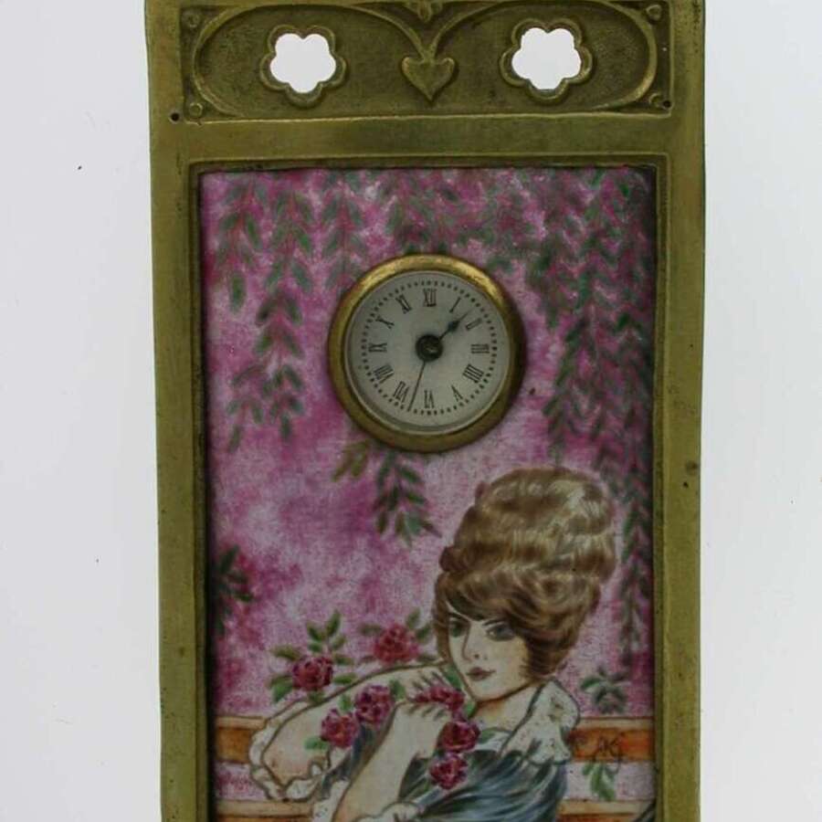 Gilt Brass %26 Enamel Art Nouveau Clock Paris 1900