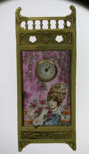 Gilt Brass %26 Enamel Art Nouveau Clock Paris 1900