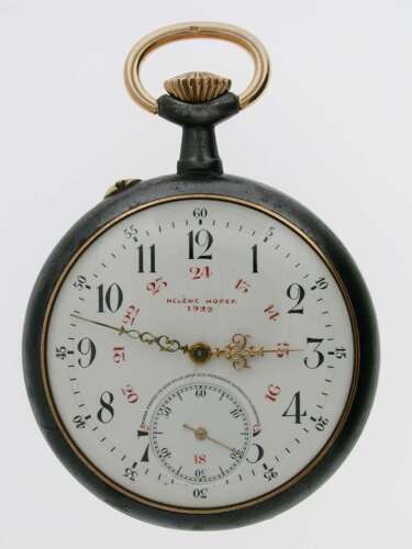 Gunmetal Helene Hofer Open Face Pocket Watch Swiss 1922