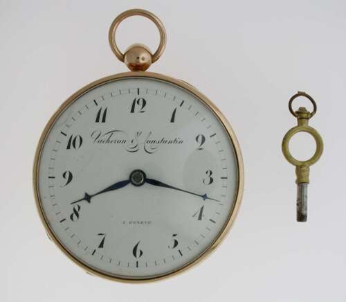 18 Kt Rose Gold Vacheron %26 Constantin Open Face Pocket Watch Swiss 1810 with Original Key