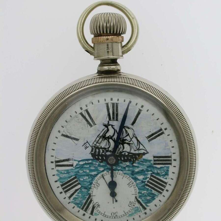 Elgin Nickel Cased Gent's Open Face Painted Dial Pocket Watch USA 1900