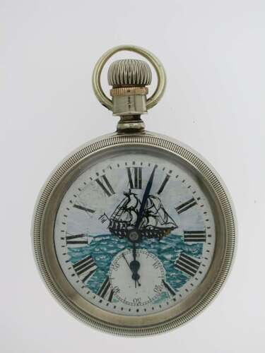 Elgin Nickel Cased Gent's Open Face Painted Dial Pocket Watch USA 1900