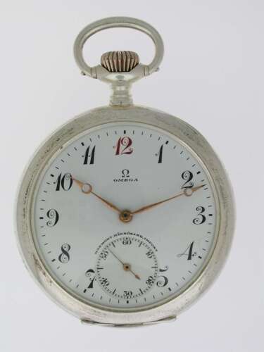 Omega Silver 0.800 Open Face Pocket Watch Swiss 1910