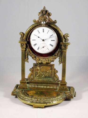 Beautiful Brass Pocket Watch Holder with Silver Pocket Watch Swiss 1880