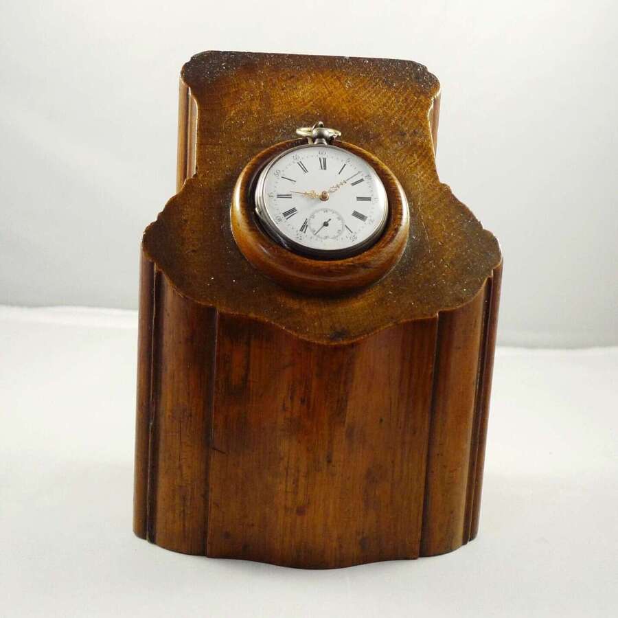 Mahogany Wooden Watch Stand Custom Made for this Silver Pocket Watch - Swiss Made 1880