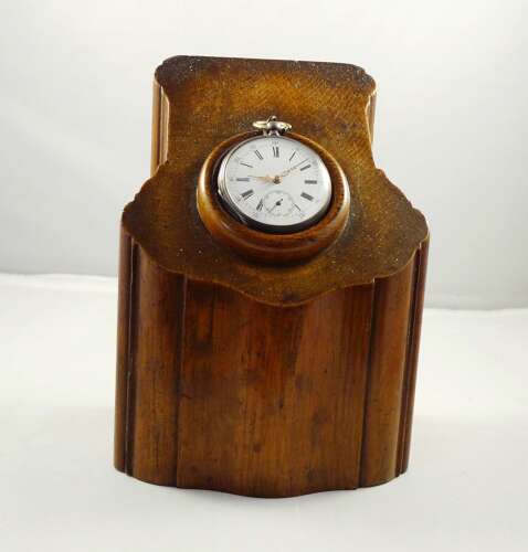 Mahogany Wooden Watch Stand Custom Made for this Silver Pocket Watch - Swiss Made 1880